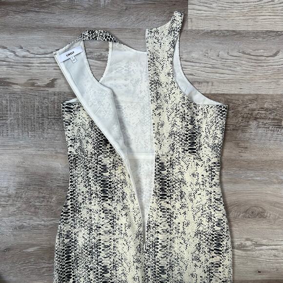 Likely Snakeskin Bodycon Dress Beige Black Midi Racerback Date Night Size 2 - Picture 5 of 13